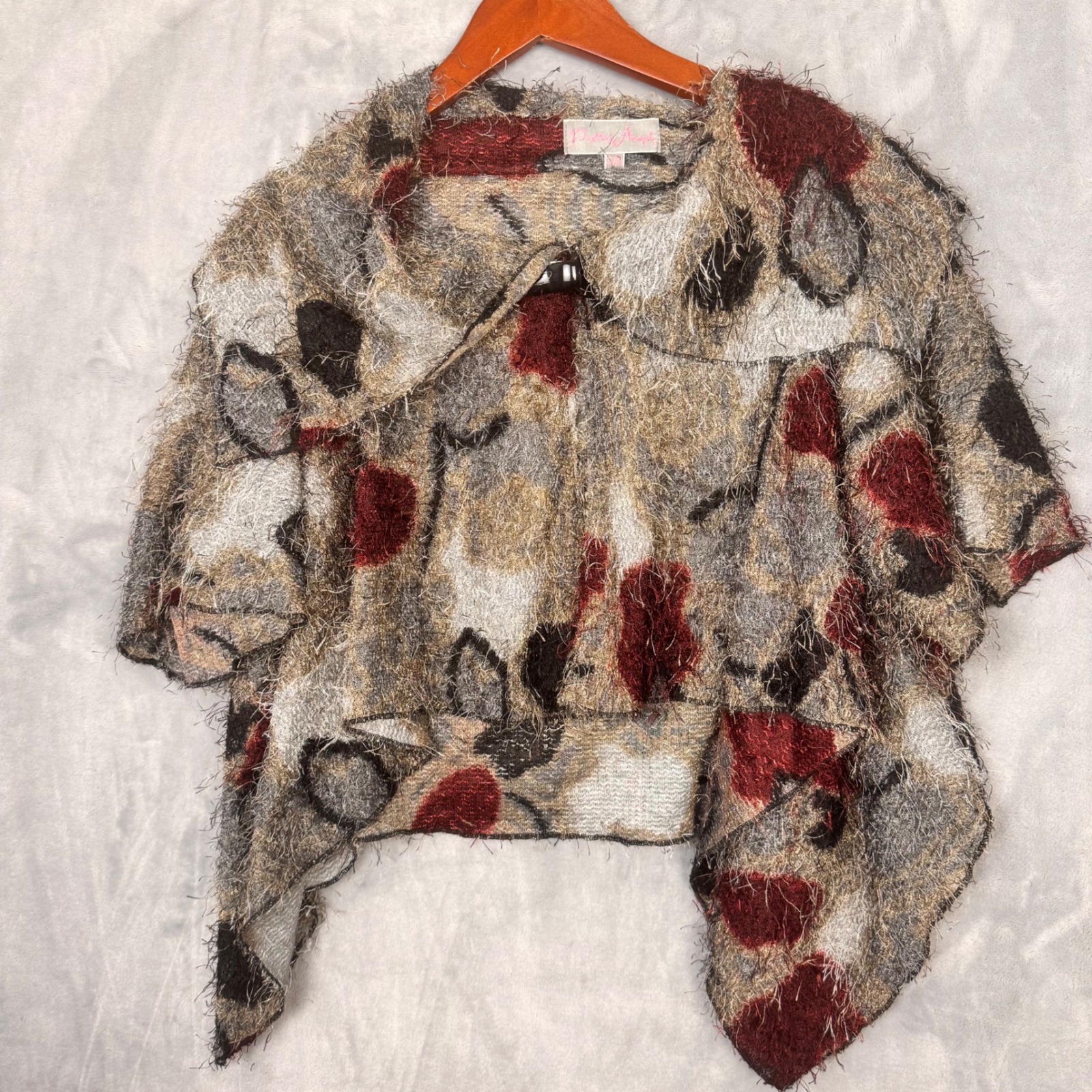 Pretty Angel Cardigan Women S/M Multicolor Ss Linen Blend Boho Eyelash Knit Crop
